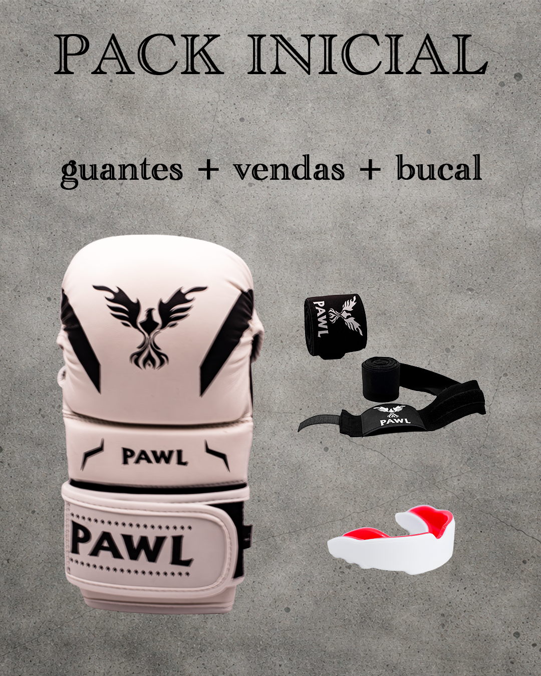 Pack MMA starter con guantes, vendas y protector bucal