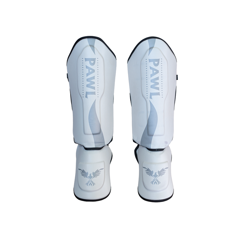 Canilleras Muay Thai blancas para sparring y entrenamiento en Chile