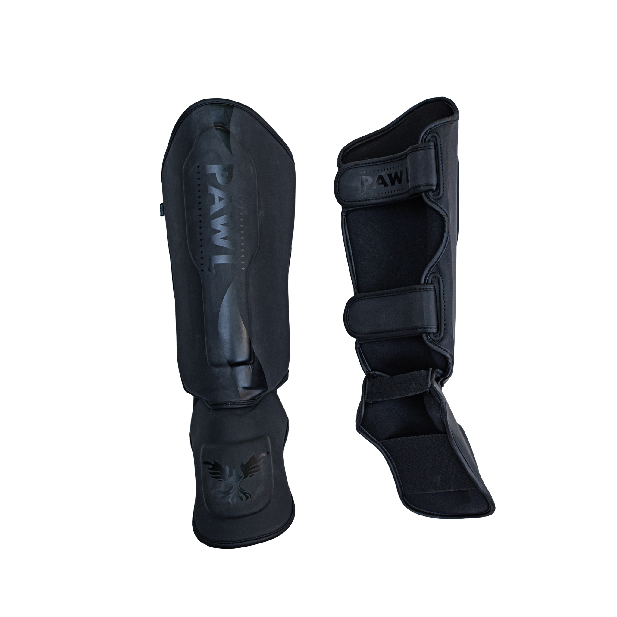 Canilleras Muay Thai negras acolchadas para entrenamiento