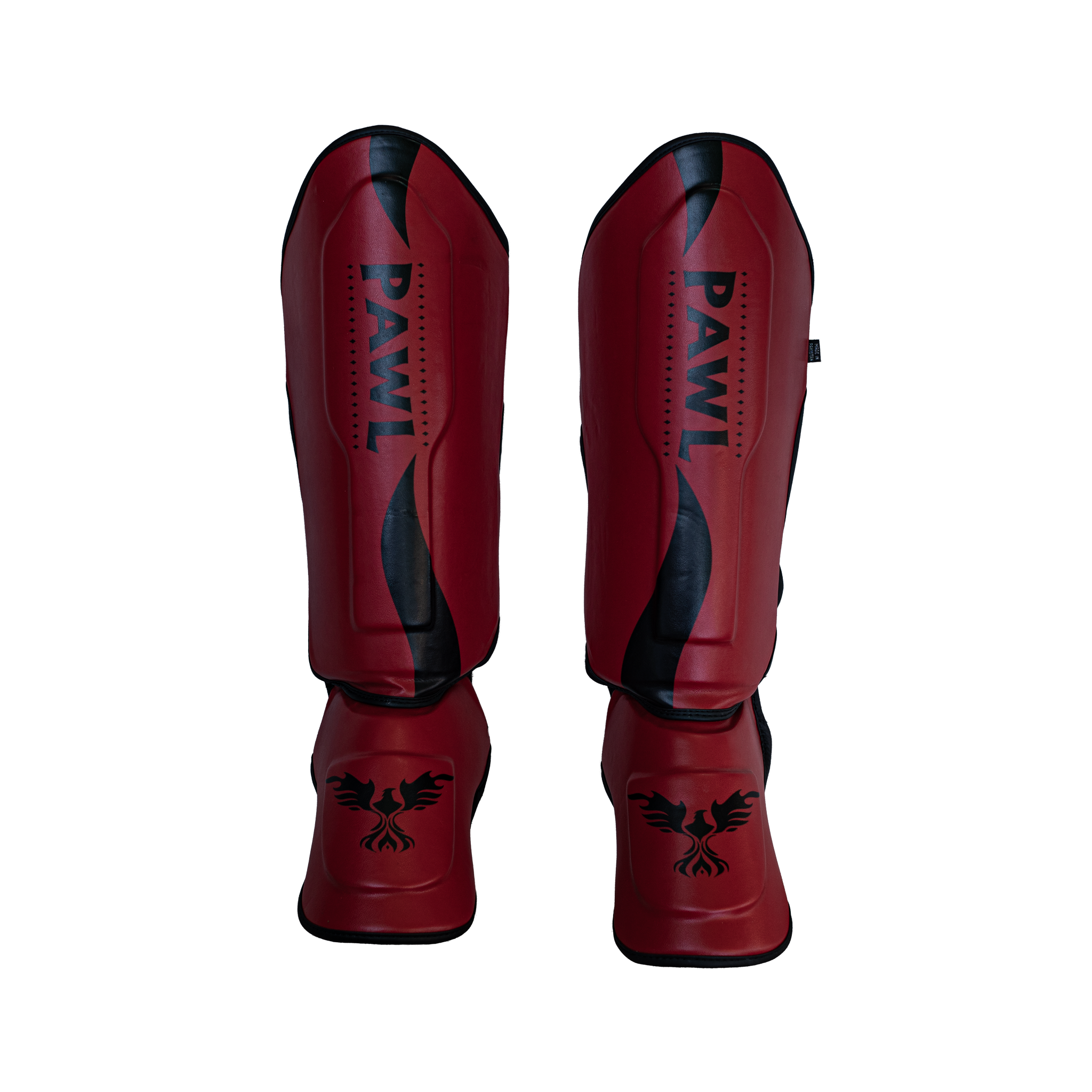 Canilleras Muay Thai rojas vista frontal para entrenamiento