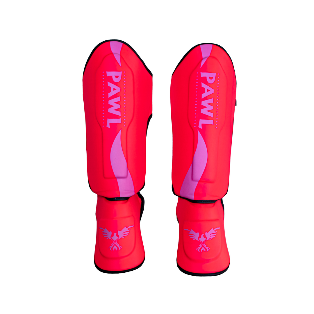 Canilleras Muay Thai rosadas vista frontal acolchadas