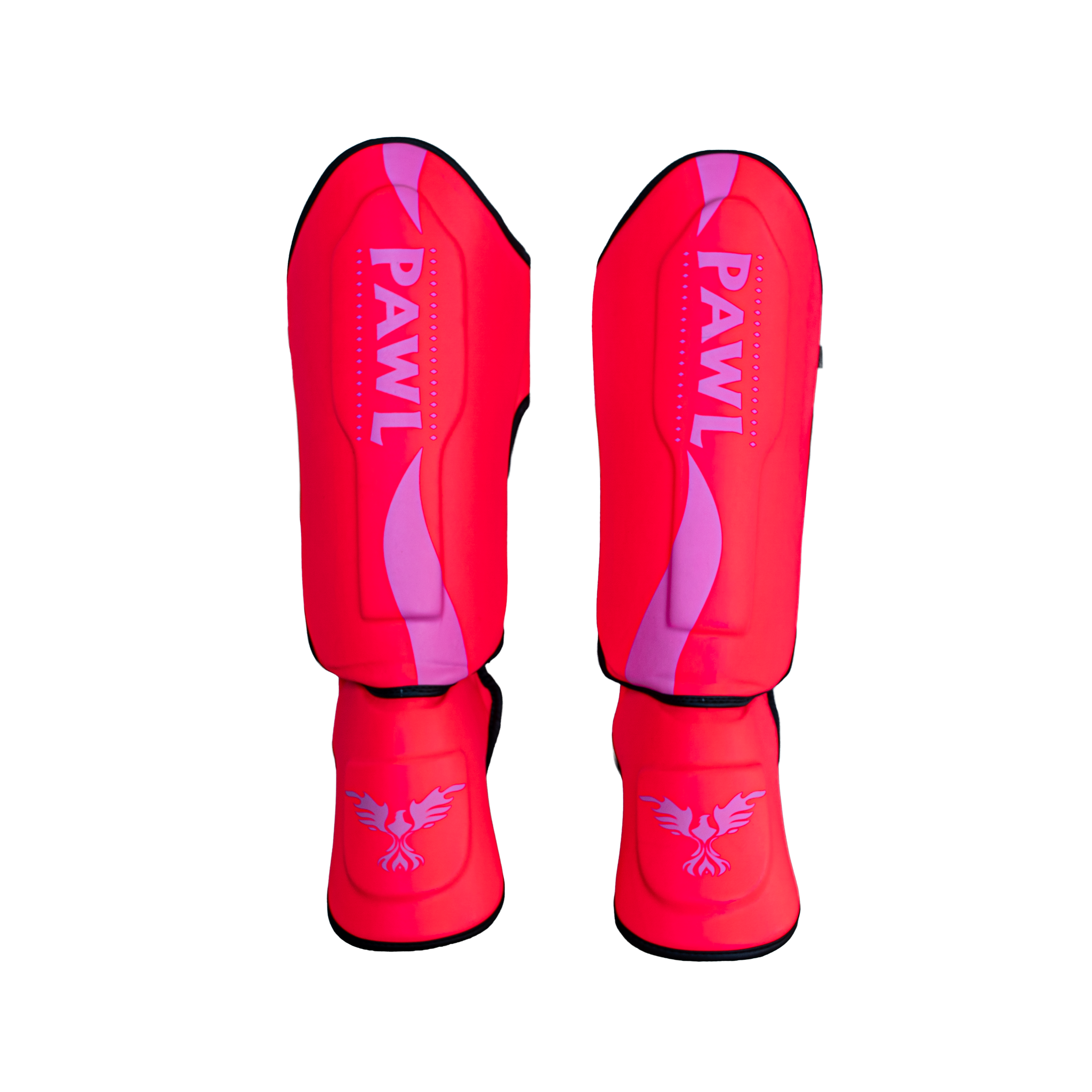 Canilleras Muay Thai rosadas vista frontal acolchadas