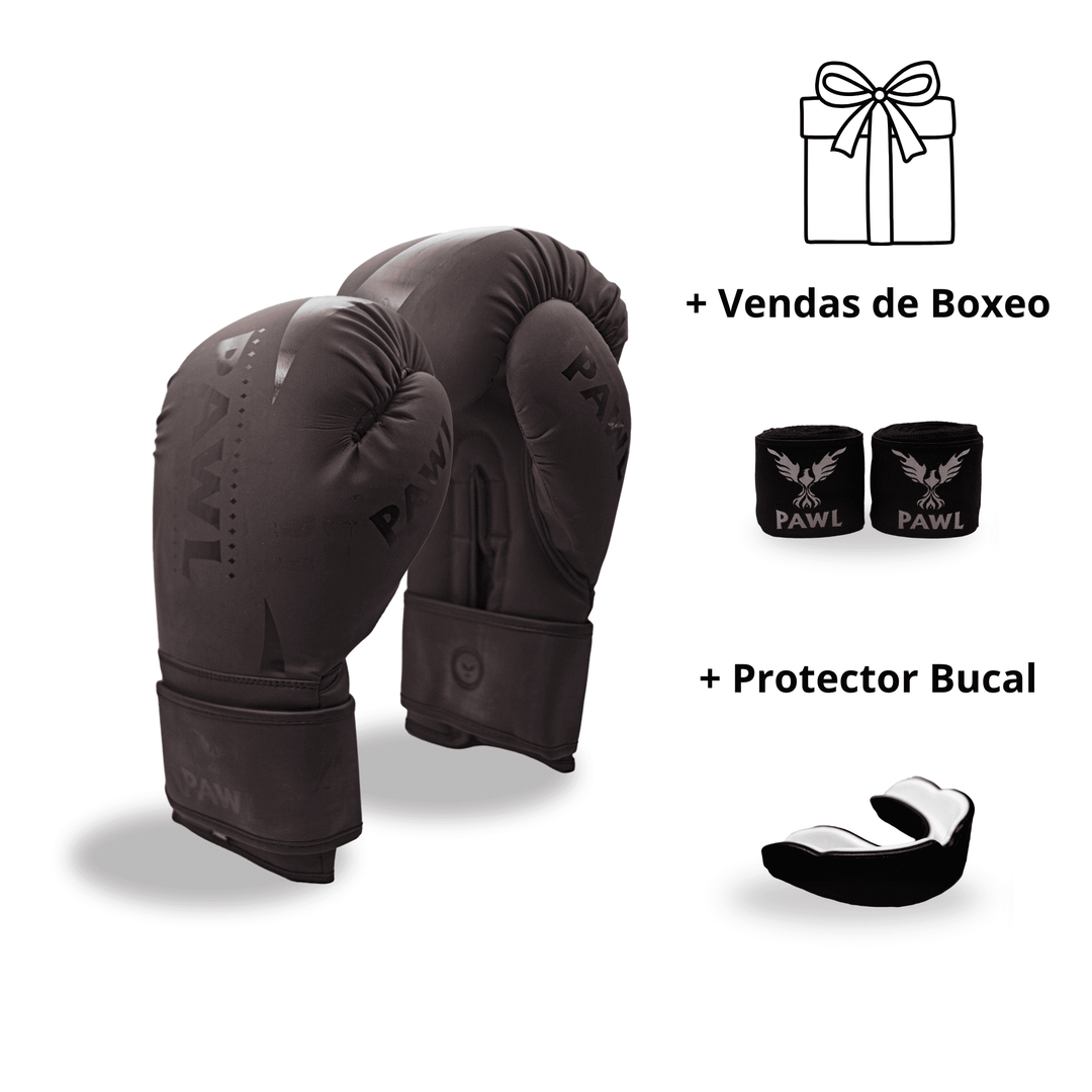Guantes de boxeo negros colección Apex, calidad premium para entrenamiento, sparring y competencia en Chile