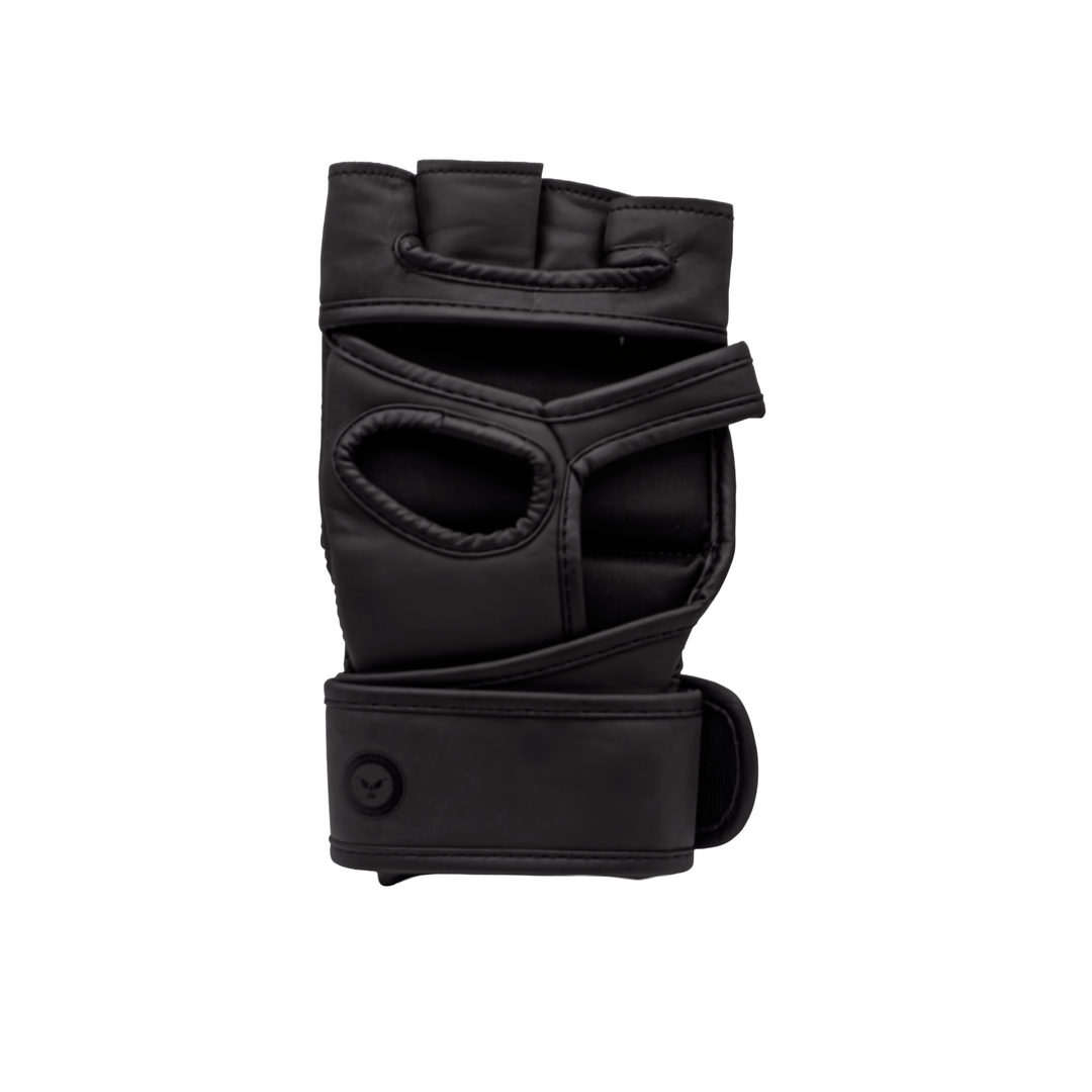 Guantillas MMA negras vista lateral con soporte de muñeca
