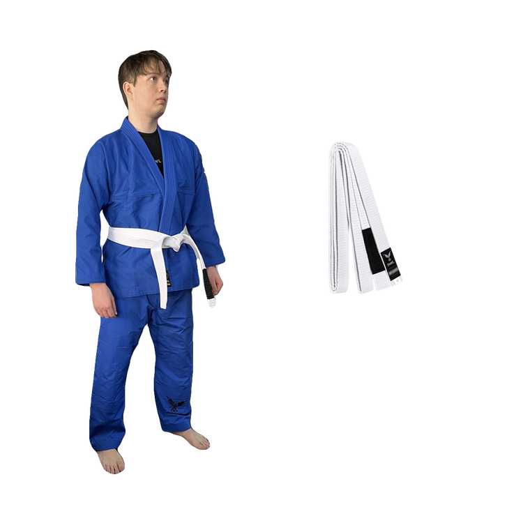 Kimono BJJ azul completo con cinturón para entrenamiento