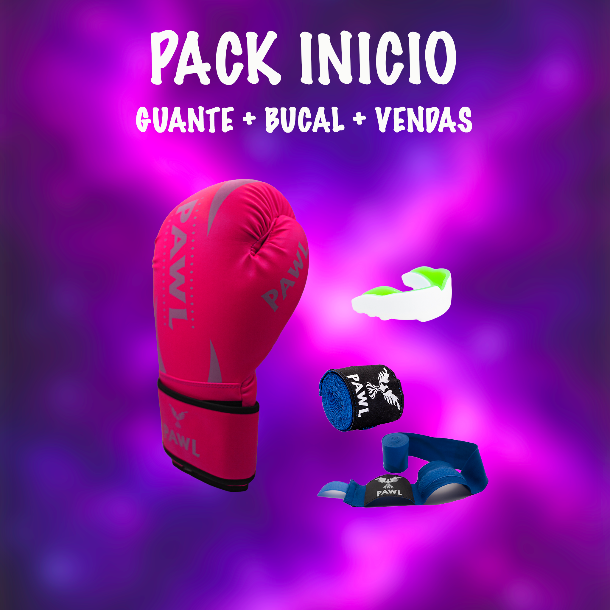 Pack inicio boxeo rosado con guantes y accesorios