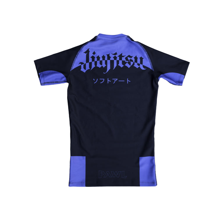 Rashguard BJJ morado vista trasera para grappling