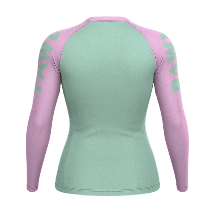 Rashguard BJJ verde menta vista trasera para entrenamiento