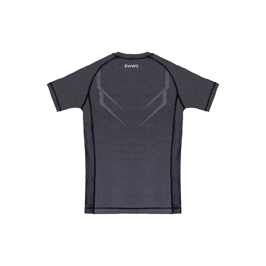 Rashguard Hero gris y negra para entrenamiento de BJJ y MMA, compresión premium y secado rápido en Chile