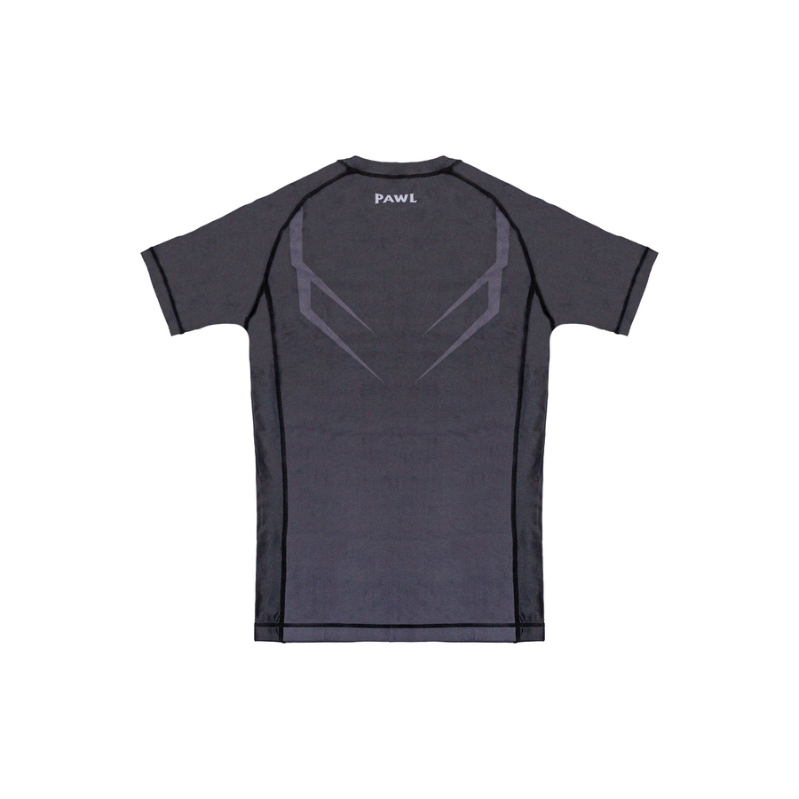 Rashguard Hero gris y negra para entrenamiento de BJJ y MMA, compresión premium y secado rápido en Chile