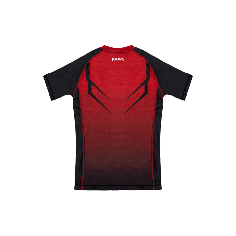 Rashguard Hero roja y negra Pro Series para BJJ y MMA en Chile, tela premium de compresión para entrenamiento y competencia.